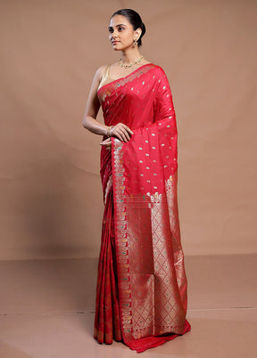 Red Dupion Silk Saree With Blouse Piece