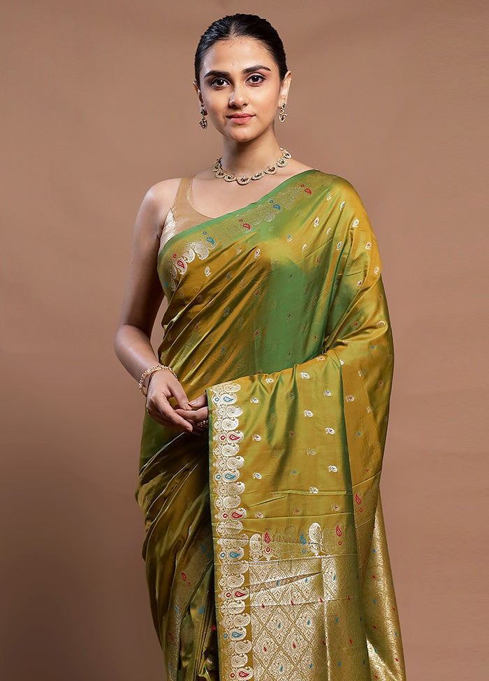 Green Dupion Silk Saree With Blouse Piece