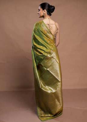 Green Dupion Silk Saree With Blouse Piece