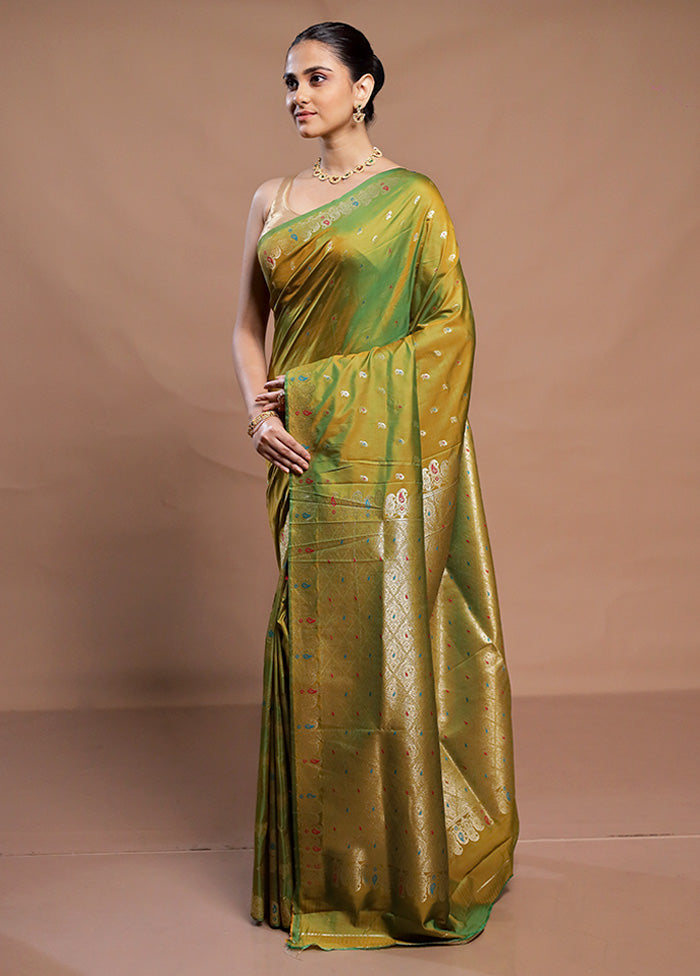 Green Dupion Silk Saree With Blouse Piece