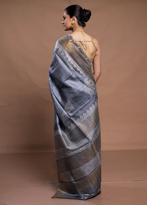 Grey Tussar Silk Saree With Blouse Piece