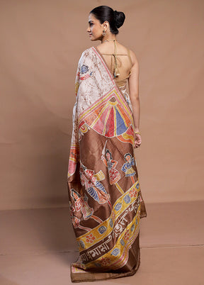 Cream Pure Bishnupuri Stich Saree Without Blouse Piece