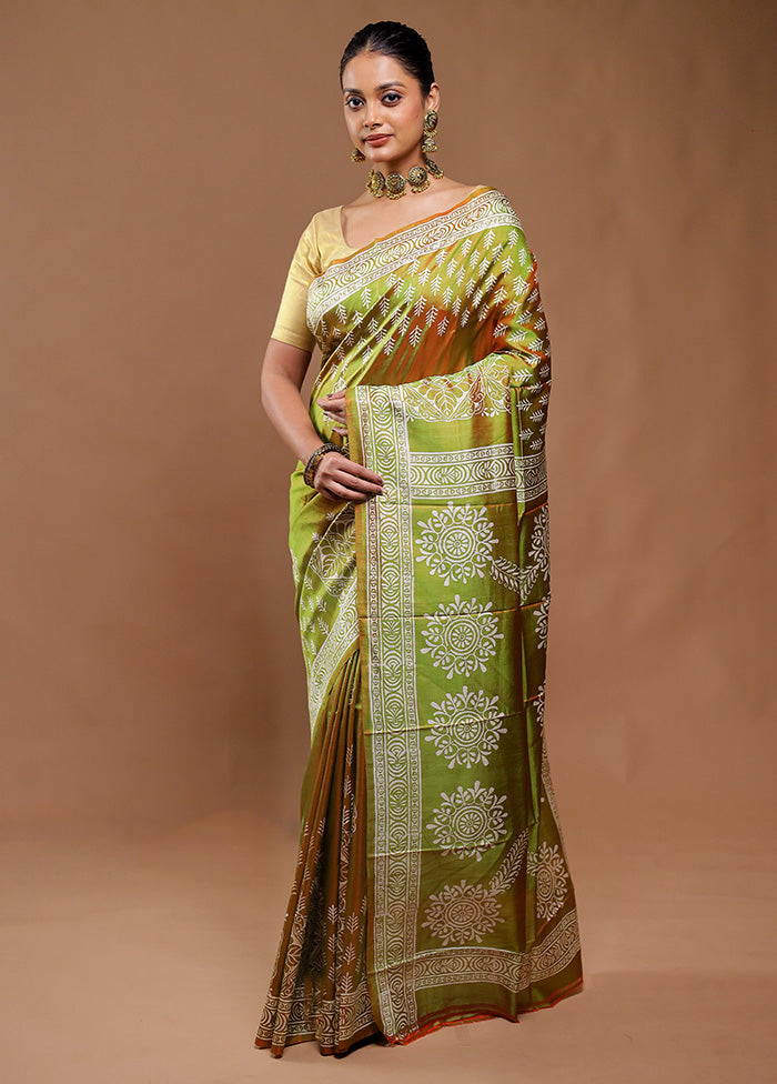 Green Pure Bishnupuri Silk Saree With Blouse Piece