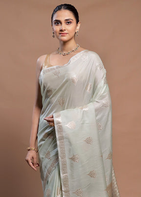 Green Dupion Silk Saree With Blouse Piece