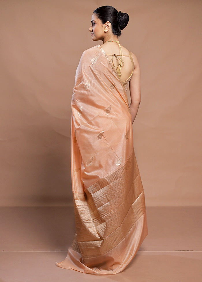 Peach Dupion Silk Saree With Blouse Piece