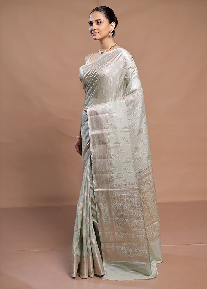 Green Dupion Silk Saree With Blouse Piece