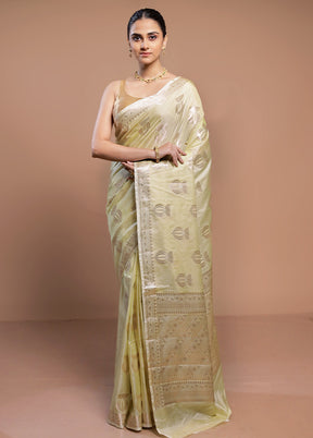 Cream Dupion Silk Saree With Blouse Piece