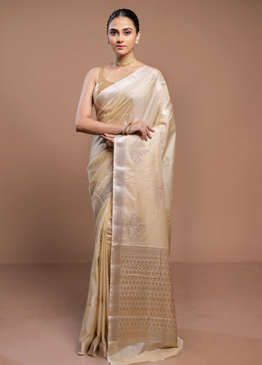 Cream Dupion Silk Saree With Blouse Piece