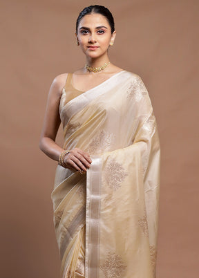 Cream Dupion Silk Saree With Blouse Piece