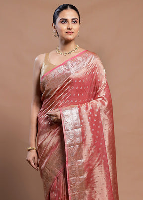 Pink Tissue Silk Saree With Blouse Piece