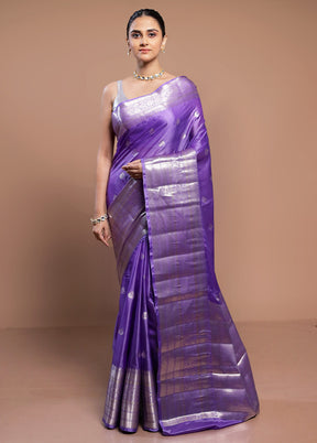 Purple Dupion Silk Saree With Blouse Piece