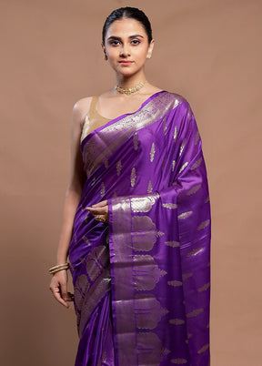 Purple Dupion Silk Saree With Blouse Piece