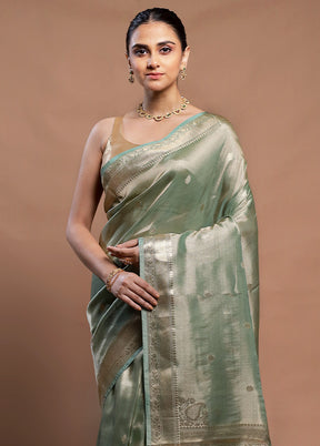 Blue Tissue Silk Saree With Blouse Piece