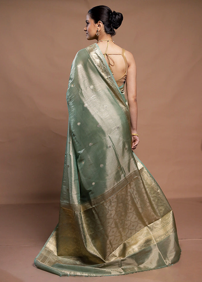 Blue Tissue Silk Saree With Blouse Piece