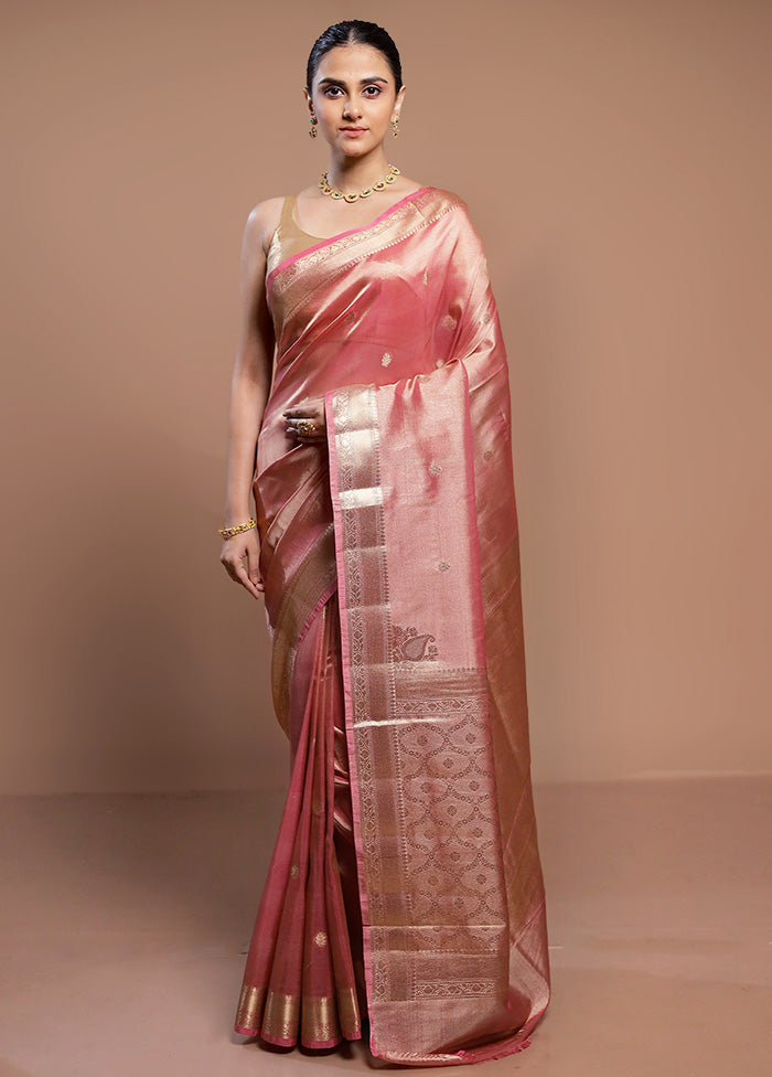 Pink Tissue Silk Saree With Blouse Piece