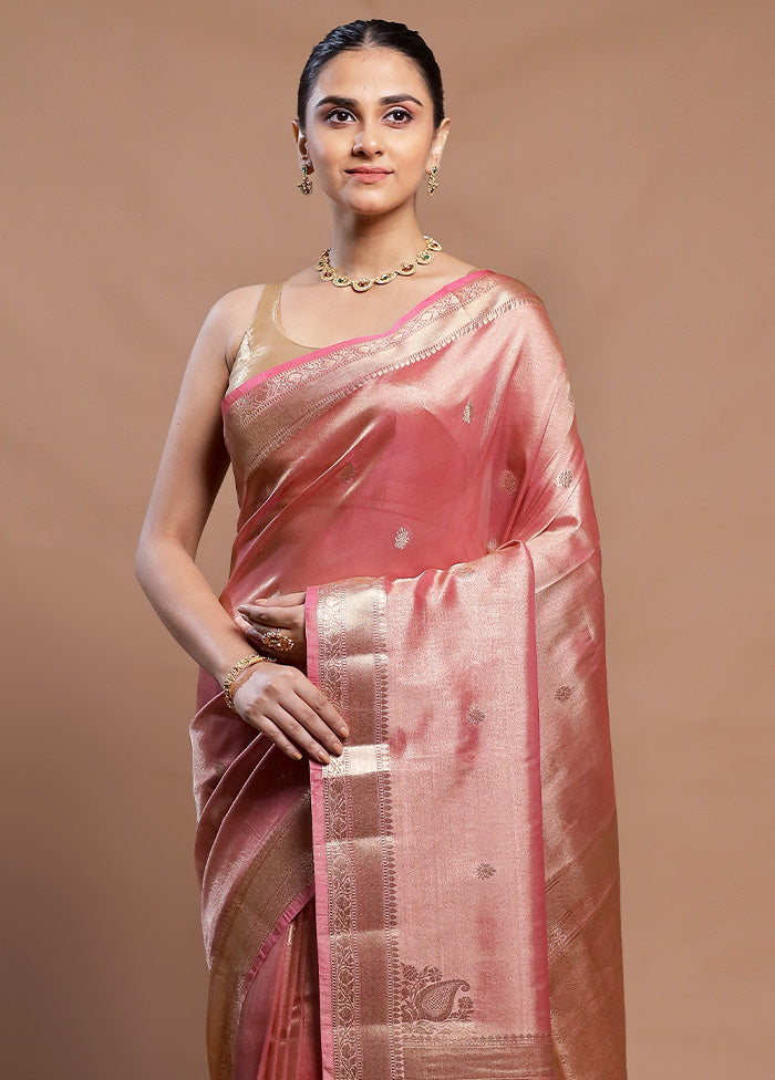 Pink Tissue Silk Saree With Blouse Piece