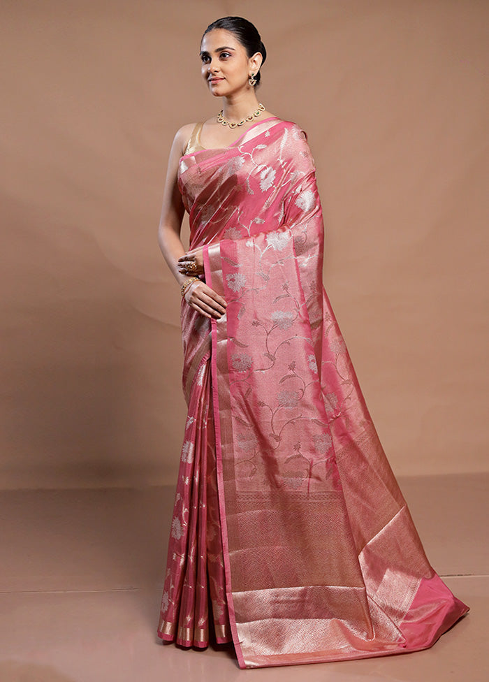 Pink Tissue Silk Saree With Blouse Piece