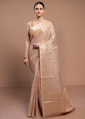 Peach Kora Silk Saree With Blouse Piece