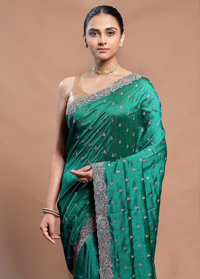 Green Tussar Silk Saree With Blouse Piece