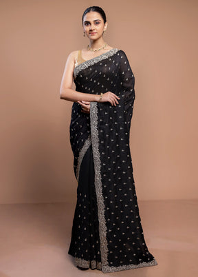 Black Tussar Silk Saree With Blouse Piece