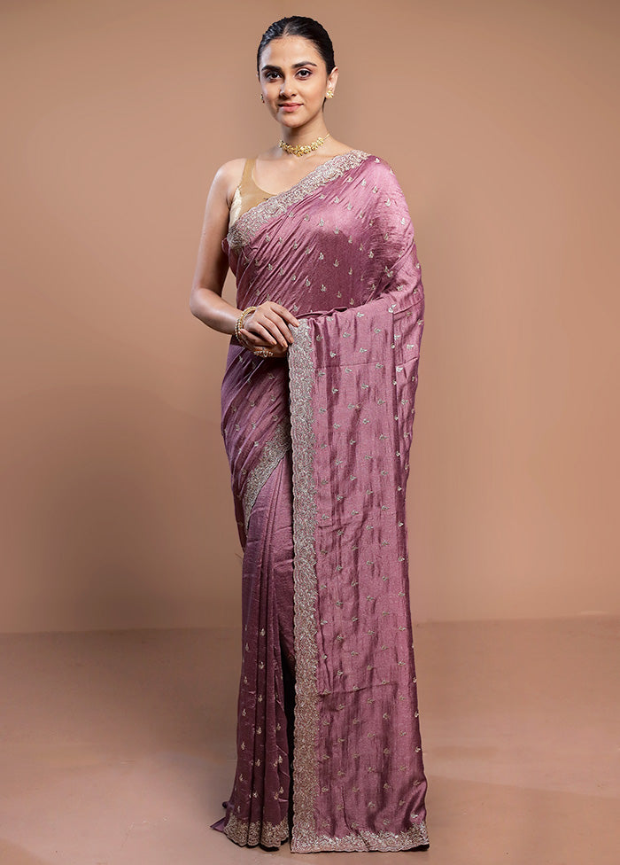 Purple Tussar Silk Saree With Blouse Piece