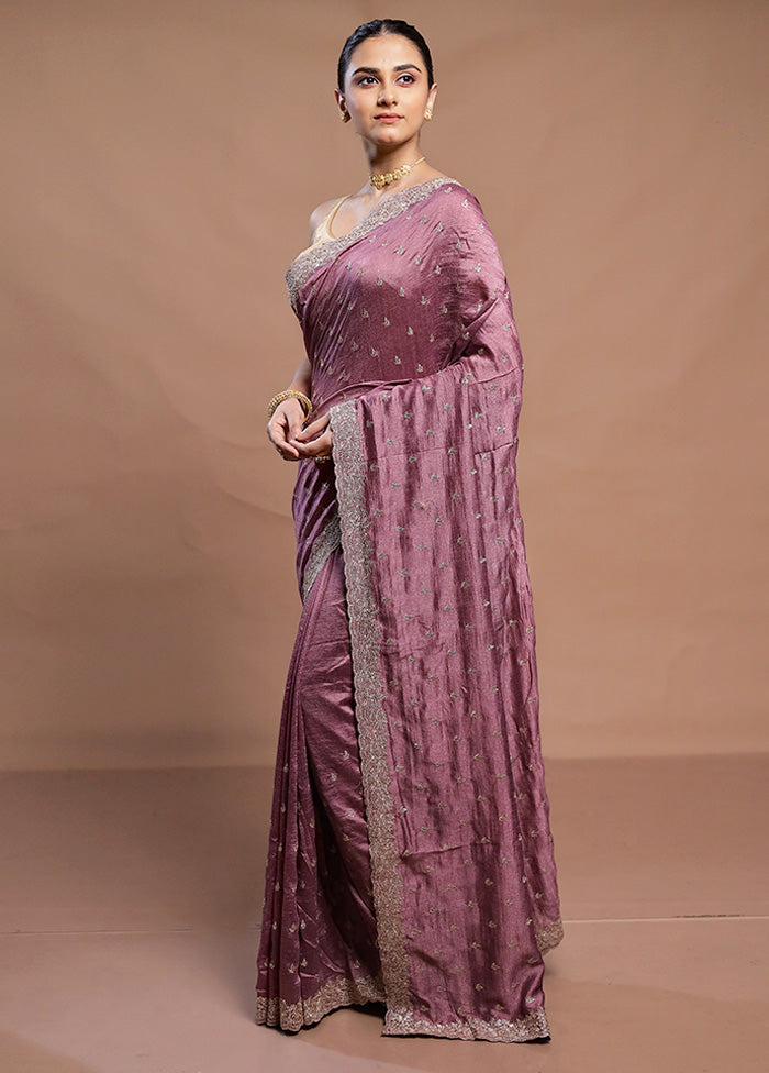 Purple Tussar Silk Saree With Blouse Piece