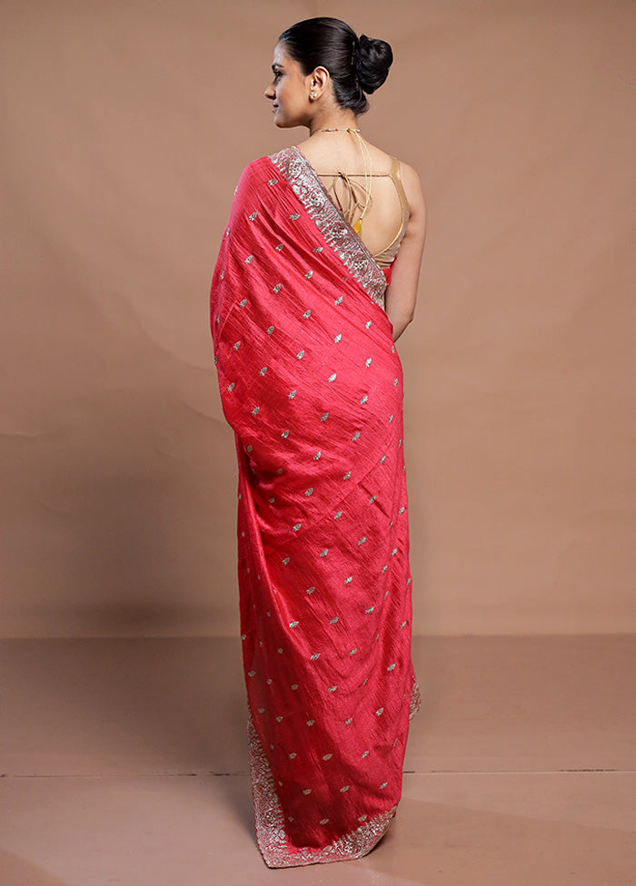 Pink Tussar Silk Saree With Blouse Piece