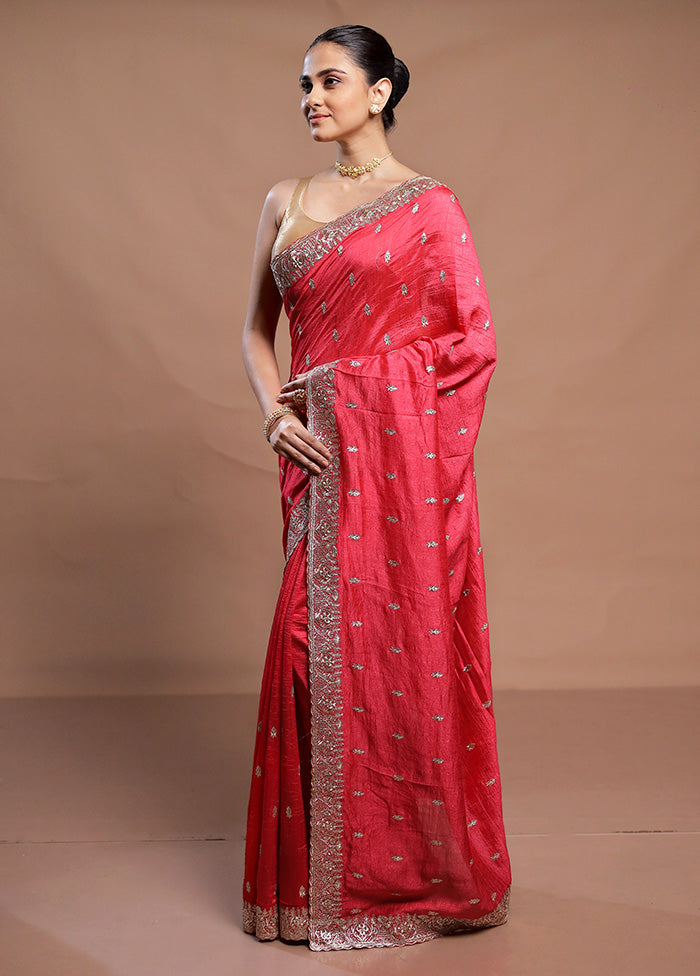 Pink Tussar Silk Saree With Blouse Piece