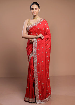 Red Tussar Silk Saree With Blouse Piece