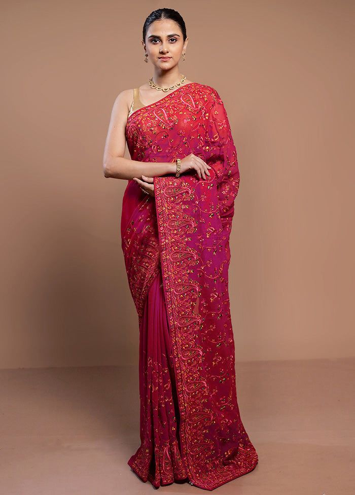 Pink Chiffon Silk Saree With Blouse Piece