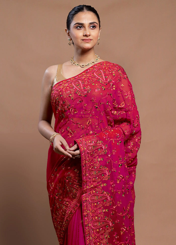 Pink Chiffon Silk Saree With Blouse Piece