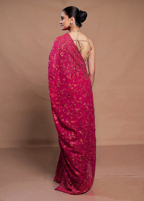 Pink Chiffon Silk Saree With Blouse Piece