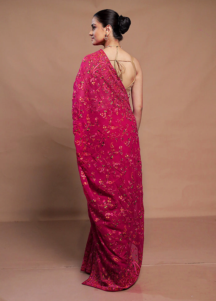 Pink Chiffon Silk Saree With Blouse Piece
