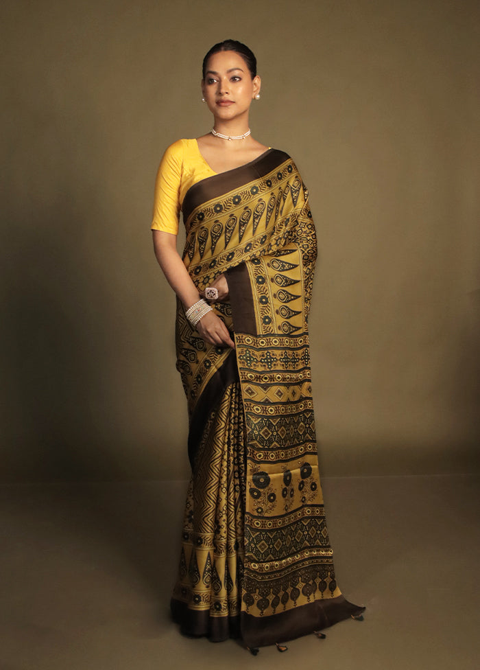Yellow Pure Modal Silk Saree Without Blouse Piece