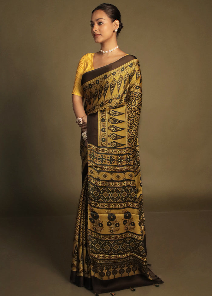 Yellow Pure Modal Silk Saree Without Blouse Piece