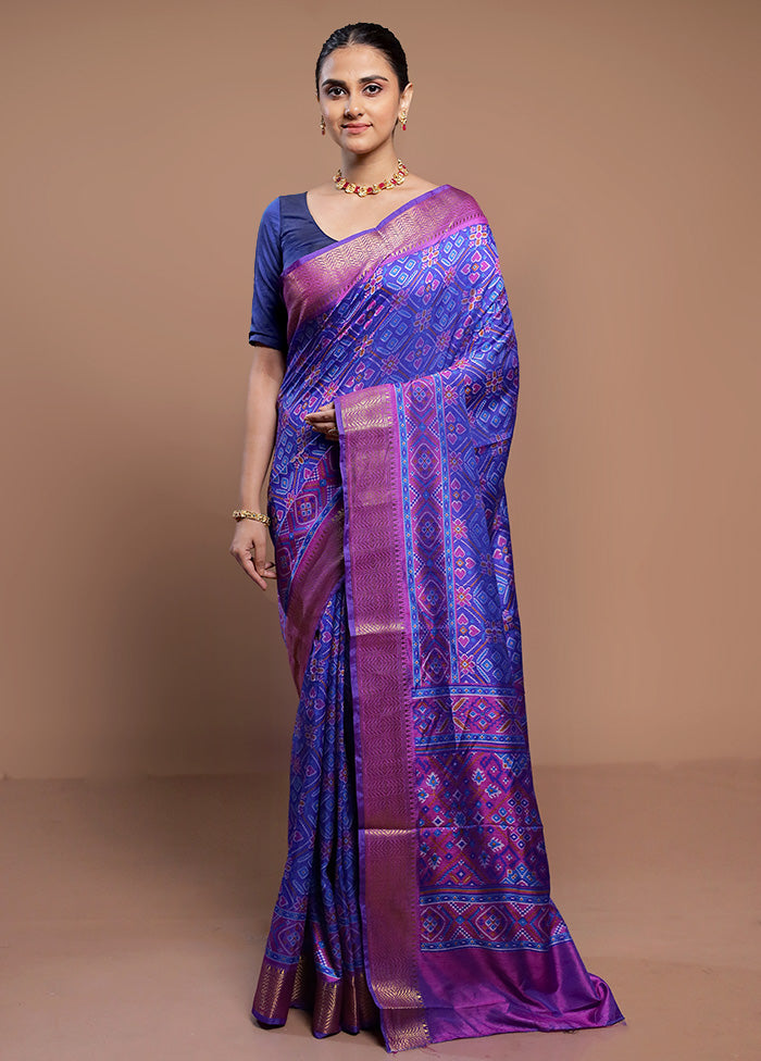 Blue Dupion Silk Saree With Blouse Piece