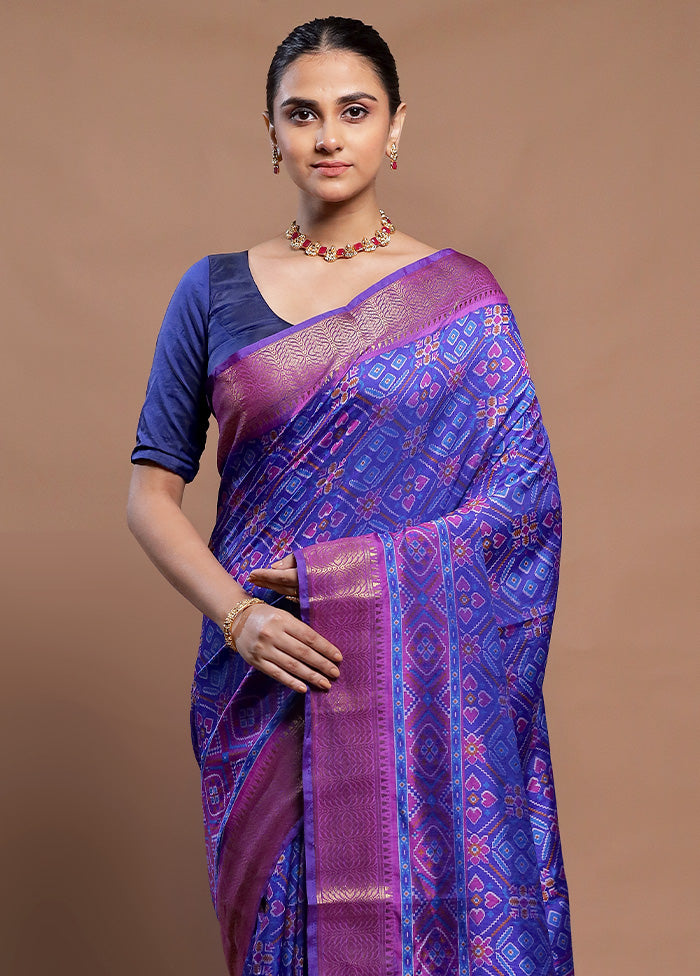 Blue Dupion Silk Saree With Blouse Piece