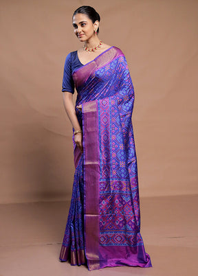 Blue Dupion Silk Saree With Blouse Piece