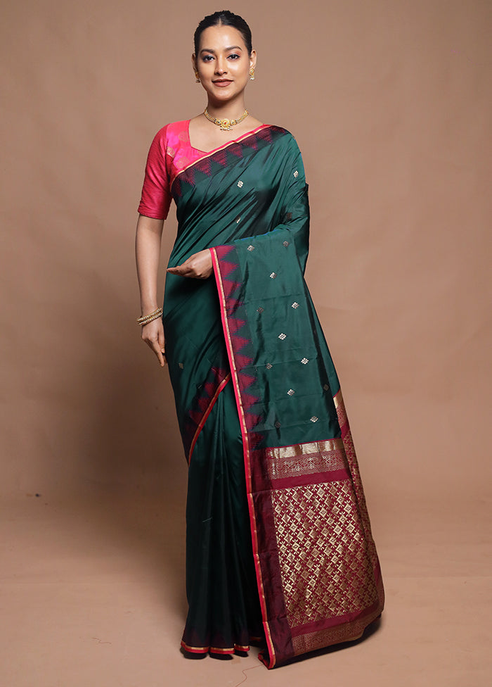Green Kanjivaram Silk Saree With Blouse Piece