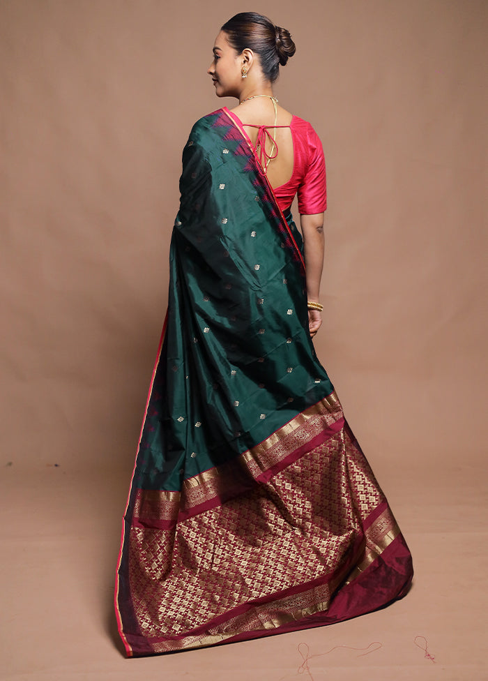 Green Kanjivaram Silk Saree With Blouse Piece