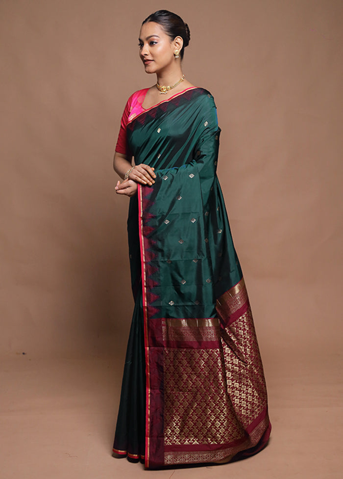 Green Kanjivaram Silk Saree With Blouse Piece