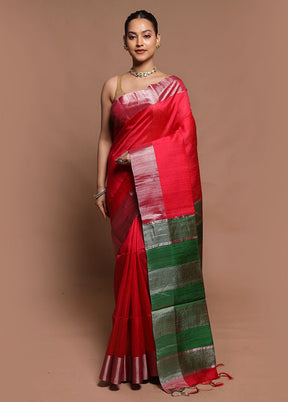 Red Dupion Silk Saree With Blouse Piece