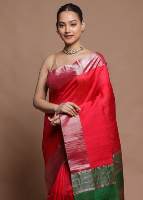 Red Dupion Silk Saree With Blouse Piece