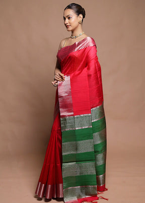 Red Dupion Silk Saree With Blouse Piece