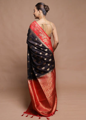 Black Dupion Silk Saree With Blouse Piece