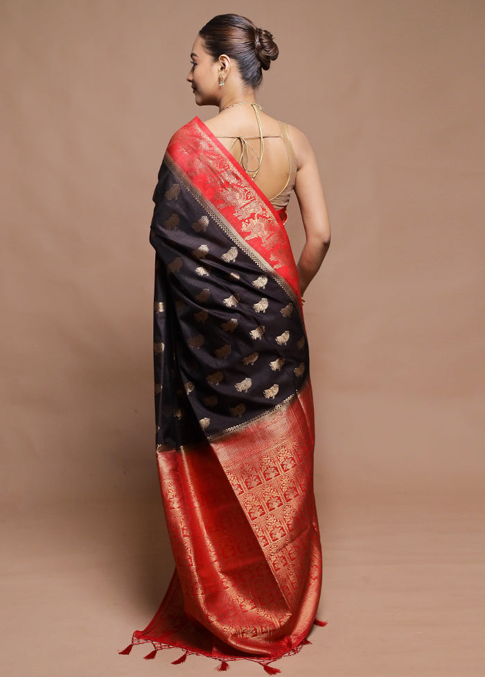 Black Dupion Silk Saree With Blouse Piece