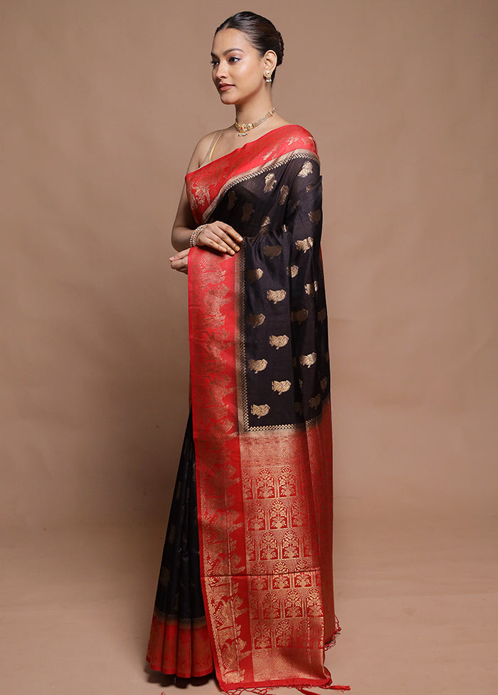 Black Dupion Silk Saree With Blouse Piece