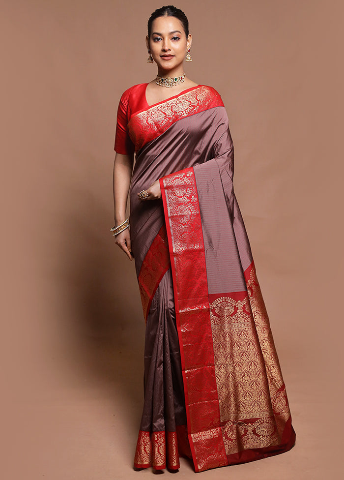Brown Kanjivaram Silk Saree With Blouse Piece