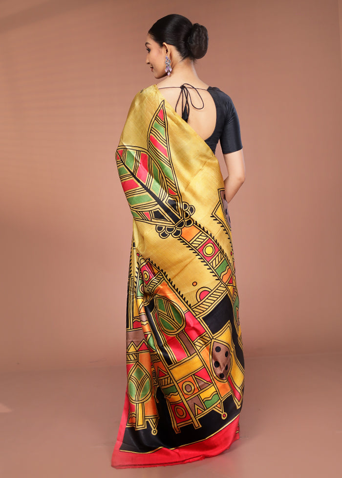 Cream Printed Pure Silk Saree Without Blouse Piece