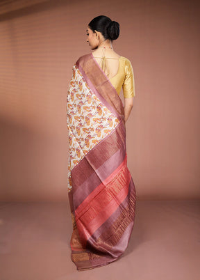 Cream Tussar Silk Saree With Blouse Piece